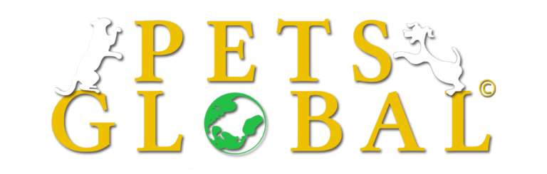 Pet's Global logo featuring stylish letters and animated cat and dog
